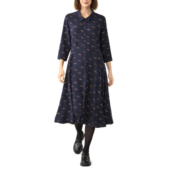 Hobbs London Lainey Shirt Dress Navy Blue Fox Print - Picture 15 of 15